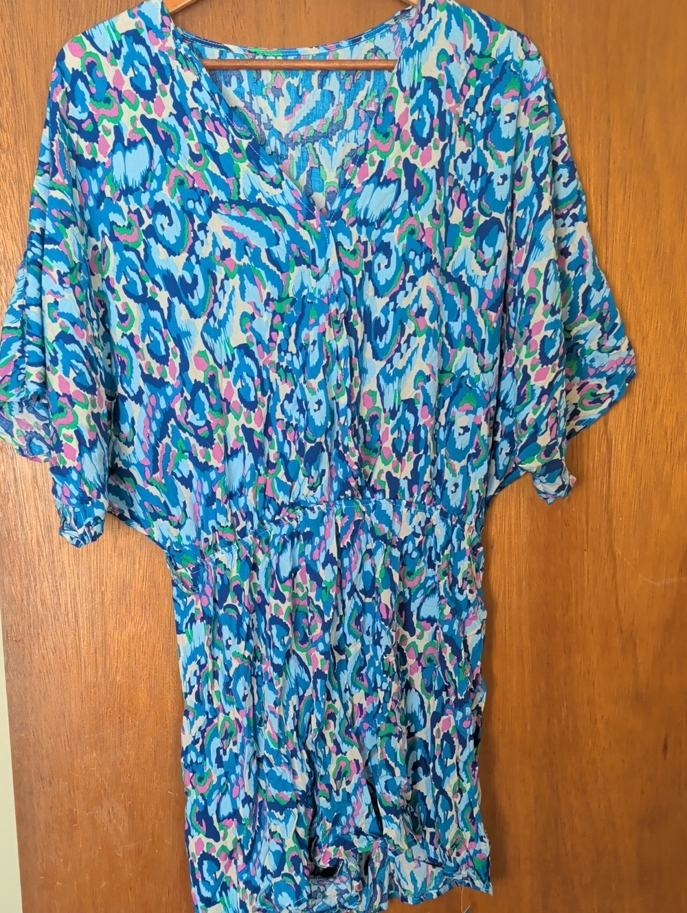 Cupshe Blue Teal Pink Printed V-Neck Romper